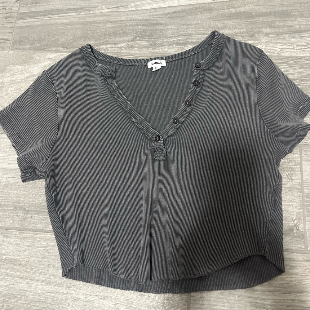 GARAGE v neck button up crop top